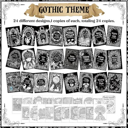 Liliful 24 Pcs Gothic Dark Romantic Coloring Book Bulk Intricate Noir Illustration Books, Ideal for Leisure Relaxation, Gothic Enthusiast Gifts & Atmospheric Creative Activities - style: Gothic