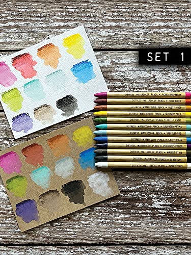 Ranger Ink Tim Holtz Distress Watercolor Pencils - Set 1 - Pack of 12 - and Detailer Water Brush
