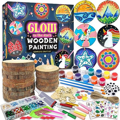 klmars Kids Wooden Painting Kit-Glow in The Dark-Arts & Crafts Gifts for Boys Girls Ages 5-12-Craft Activities Kits - Creative Art Toys for 5, 6, 7, 8, 9, 10, 11 & 12 Year Old Kids - color: Glow in the Dark