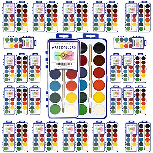 Watercolor Paint Pack with Wood Brushes 12 Washable Colors (1 Count (Pack of 36)) - size: 36 Count | 12 Colors