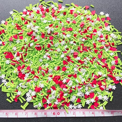 EHOPE Fake Sprinkles Resin Sprinkles Fake Candy Sprinkles Clay Sprinkles Polymer Sprinkles Polymer Clay Slices for Nail Art DIY Crafts Cake Phone Case(40G-Green Sugar granules+ Heart-18) - color: 18-Green Sugar granules+ Heart