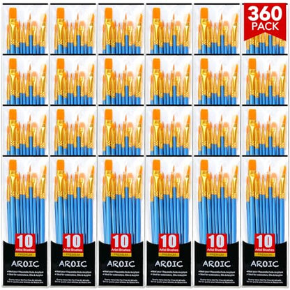 AROIC Acrylic Paint Brush Set, 36pack/360pcs Nylon Hair Paint Brushes, for Oil Painting Rock Body Painting, Artist Amateur Craft Paint Brushes Supplies, Children Adult Painting Small Paint Brush Set. - color: Blue, size: 360pcs