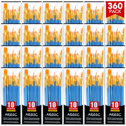 AROIC Acrylic Paint Brush Set, 36pack/360pcs Nylon Hair Paint Brushes, for Oil Painting Rock Body Painting, Artist Amateur Craft Paint Brushes Supplies, Children Adult Painting Small Paint Brush Set. - color: Blue, size: 360pcs
