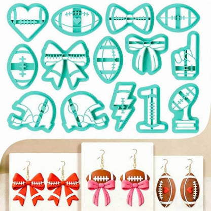 14Pcs Rugby Football Polymer Clay Cutters Bow Heart Polymer Cutter for Clay Earrings Making Festival Jewelry DIY - color: Rugby