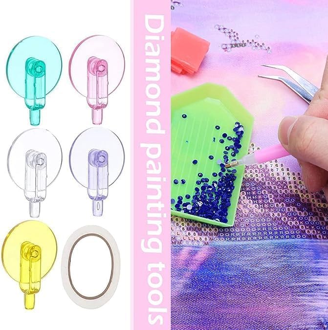 6Pcs Diamond for Painting Pen Scroll Wheel with Adhesive Tape Set,360 Fast Point Drill Pen Head,Diamonds Picker Roller for DIY Craft Painting Tool Diamond for Painting Kits and Accessories