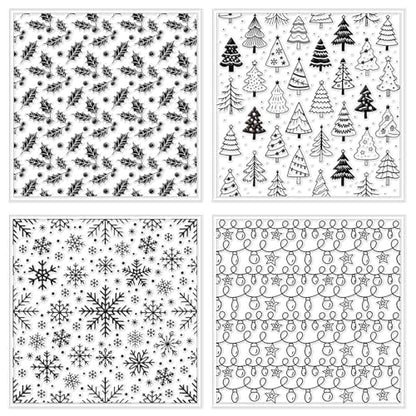 CHGCRAFT 4 Pcs Christmas Elements Polymer Clay Texture Sheets Snowflakes Silicone Texture Stamp Pine Trees Clay Texture Mat Modeling Pattern Pad Sheets for Jewelry and Earrings Tools, 5.5x5.5 inch - style: Snowflakes