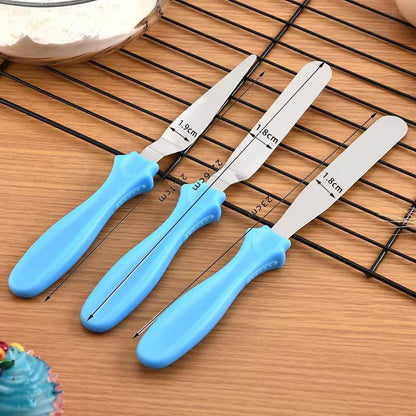 Cake Cream Spatulas, 3 Pieces of Cake Angled Spatula with Stainless Steel, Professional Cake Decorating, Pastry & Baking, Icing Frosting Cream Chocolate Cake Spatula (3 Pcs Blue) - color: 3 Pcs Blue