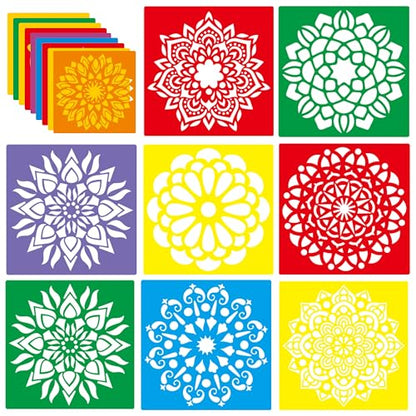 24 Pieces Stencils,Large Drawing Stencils Chalk Template,8 Inches Washable Shape Template Stencils Kit for Crafts,Painting Drawing (Mandala, 8 inch) - color: Mandala