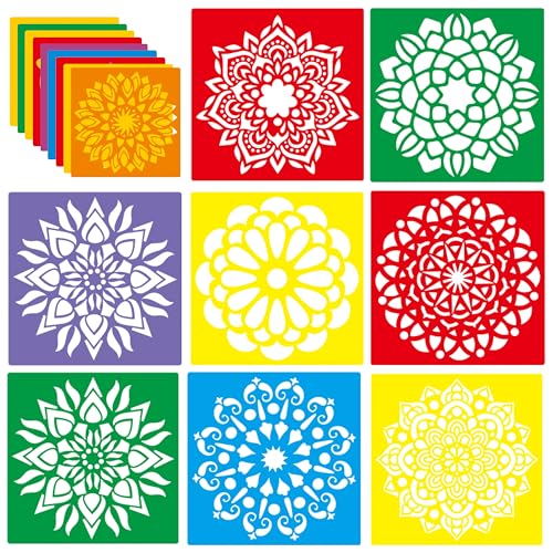 24 Pieces Stencils,Large Drawing Stencils Chalk Template,8 Inches Washable Shape Template Stencils Kit for Crafts,Painting Drawing (Mandala, 8 inch) - color: Mandala