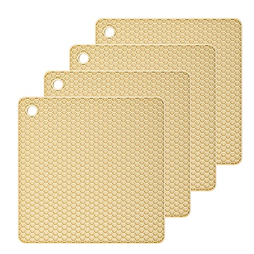 Silicone Trivets Mats Silicone Pot Mat for Countertop Trivet Pads Heat Resistant Table Placemats 4 Pack,Size:7.5x7.5 Inch, Shape: Square (Beige) - color: J: Beige