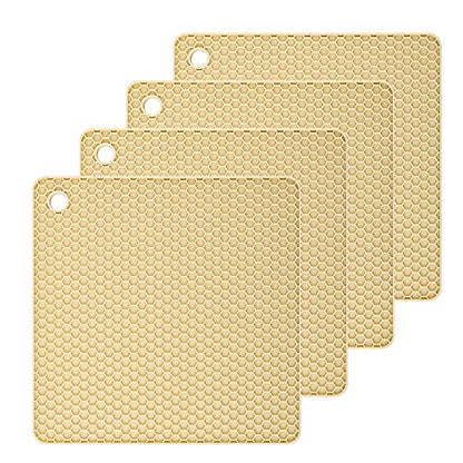 Silicone Trivets Mats Silicone Pot Mat for Countertop Trivet Pads Heat Resistant Table Placemats 4 Pack,Size:7.5x7.5 Inch, Shape: Square (Beige) - color: J: Beige