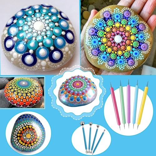 12PCS Dotting Tools Set, Clay Sculpting Tools with Double-Sided Ball Tips & 1.7OZ Air Dry Clay Glaze for Rock Painting, Pottery Embossing, Canvas Drawing & Clay Modeling Kit for Artists and Crafters