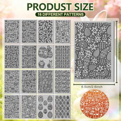 CHGCRAFT 16 Sheets Easter Element Clay Texture Mat Easter Bunny Polymer Clay Texture Sheets DIY Tools for Pottery Earring Jewelry Making Stamp Engraving Machines, 3.9x2.6inch