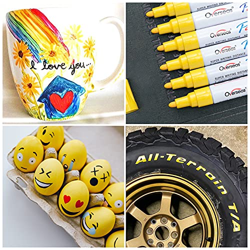 Lesun Yellow Paint Pens Markers - 12 Pack Waterproof Oil-Based Paint Pen Set Quick Dry Permanent Markers for Metal, Rock Painting, Stone, Ceramic, Wood, Fabric, Plastic, Canvas, Glass, Mugs, Tires - color: Yellow