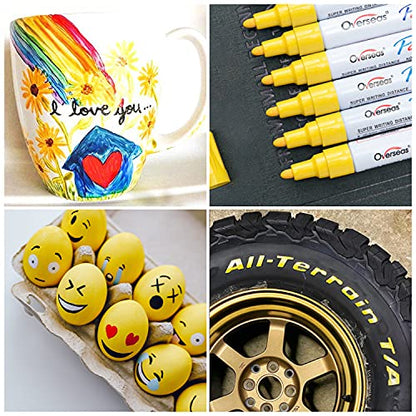 Lesun Yellow Paint Pens Markers - 12 Pack Waterproof Oil-Based Paint Pen Set Quick Dry Permanent Markers for Metal, Rock Painting, Stone, Ceramic, Wood, Fabric, Plastic, Canvas, Glass, Mugs, Tires - color: Yellow