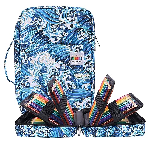 Large Capacity Pencil Case for Adults, 304 Slots Pen Case Pencil Case Multi Compartments Slot Pen Organizer Bag for Colored Pencils, Markers, Gel Pencils - color: Sea Wave