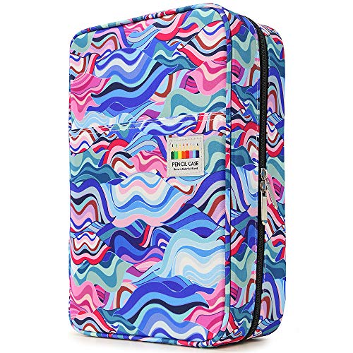 YOUSHARES Big Capacity Colored Pencil Case - 300 Slots large Pen Case Organizer with Multilayer Holder for Prismacolor Colored Pencils & Gel Pen (Wavy Blue) - color: Blue Wavy