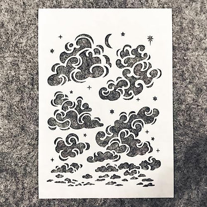 TIAMECH A4 Reusable Cloud Stencil for Painting | Star Moon on Sky Layering Template, DIY Wall Art, Wood Furniture, Scrapbook & Crafts (8.3x11.7inch) - style: Cloud