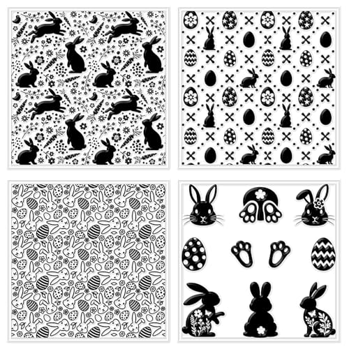CHGCRAFT 4 Pcs Easter Polymer Clay Texture Sheets Easter Eggs Silicone Texture Stamp Bunnies Clay Texture Mat Background Modeling Pattern Pad for Jewelry and Clay Earrings Tools, 5.5x5.5 inch - style: Easter Bunnies