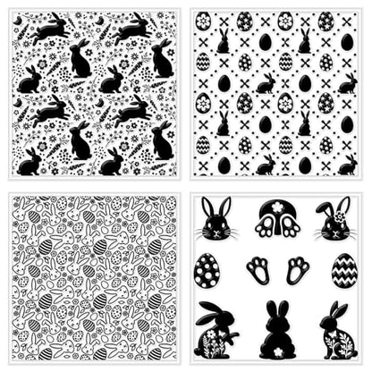 CHGCRAFT 4 Pcs Easter Polymer Clay Texture Sheets Easter Eggs Silicone Texture Stamp Bunnies Clay Texture Mat Background Modeling Pattern Pad for Jewelry and Clay Earrings Tools, 5.5x5.5 inch - style: Easter Bunnies