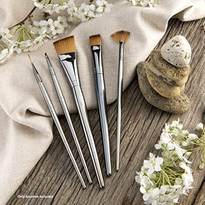 Royal & Langnickel Zen 5pc Standard Handle Brush Set, Includes - Angular, Shader, Script Liner & Fan Brushes Gold