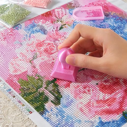 Diamond Art Painting Embossing Roller 3D Printing Diamond Art Painting Seal Press Diamond Art Painting Roller Tool Set for Multi-Color Square & Circular Drills (Sakura Pink) - color: Sakura Pink