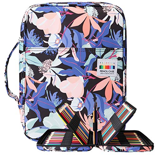 Coloring Pencil Case 220 Slots Pencils/Gel Pens Organizer Waterproof Travel Case Zipper Carrying Portable Pencil Markers Pen Holder Bag for Painter Writers - color: Penglai Flower