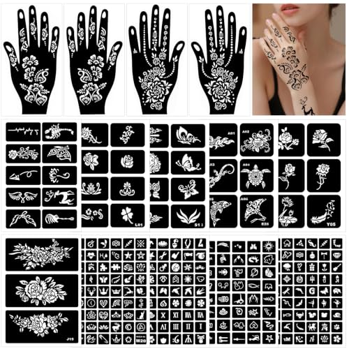 14 Temporary Tattoo Stencils, 4 Hand Tatouage 247 PCS Stencils Reusable Tattoo Stencil for Face Body Art Painting for Women Men Adults Kids - color: 14 sheets, 247pcs