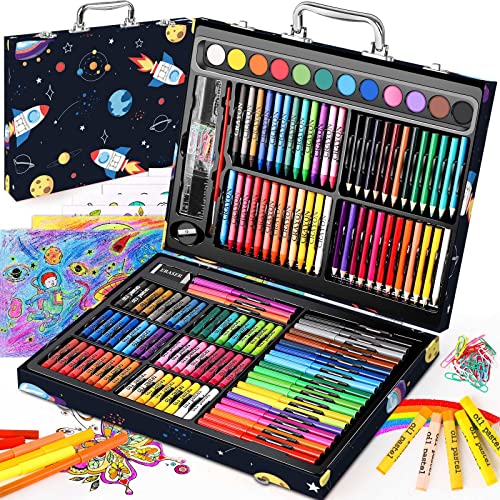 Soucolor 183-Pack Cute Preppy Stuff School Office Teacher Supplies: 48 ct Crayons, 24 Oil Pastels, 24 Drawing Pencils, Art Markers, Watercolor Cakes, Sketch Papers, Classroom Must Have, Stocking Stuff - style: Spaceship