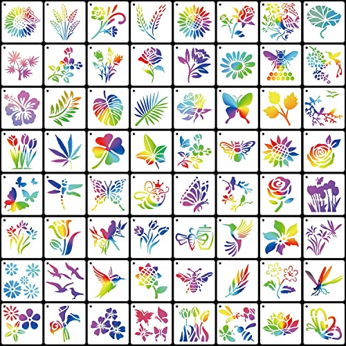 64 Pieces Stencils for Painting, Small Reusable Flower Plant Stencil, Art Craft Template for Painting on Wood, Wall, Fabric, Rock, Chalkboard, Sign, DIY Art Scrapbook Projects(Plants) - style: Plants