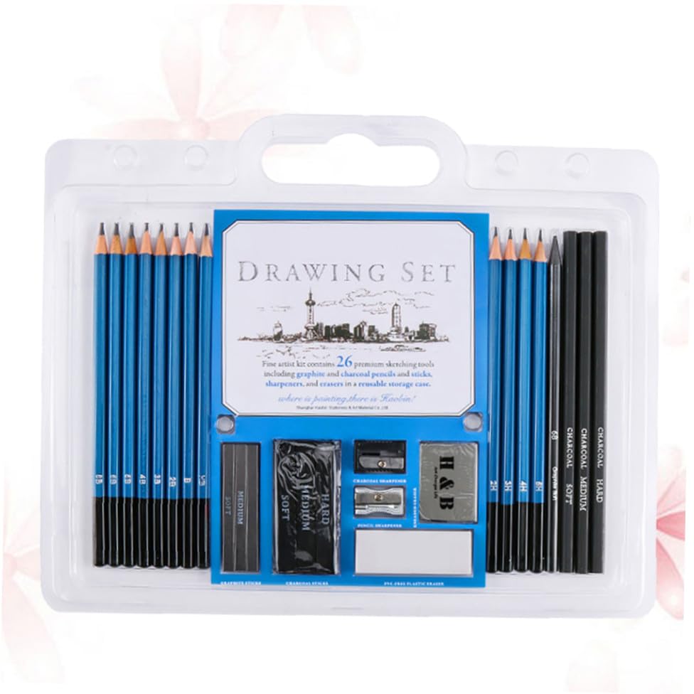 Unomor 26pcs Sketch Drawing Pencil Set for Beginners and Adults, Natural Wood Art Supplies Kit with Assorted Hardness for Sketching, Painting, and Drawing Practice