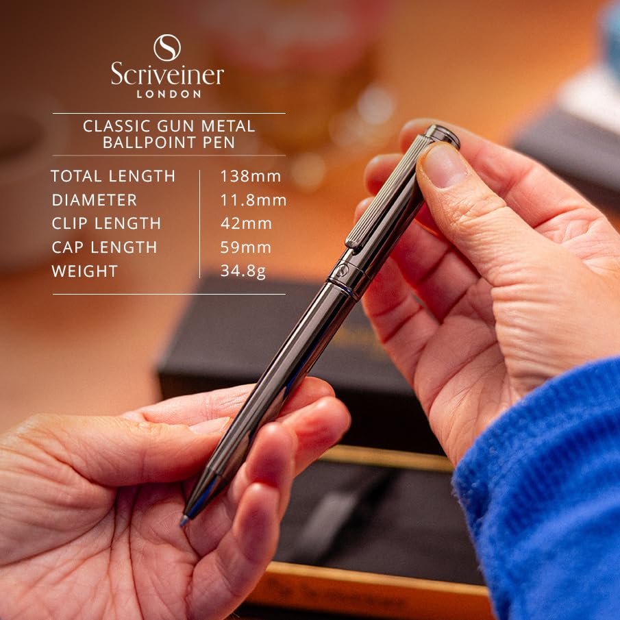 Scriveiner Gun-Metal Lacquer Ballpoint Pen - Stunning Luxury Pen, Schmidt Black Refill, Best Gift Set for Men & Women, Professional Executive Office, Nice Fancy Designer Pens - color: 21. Gun-Metal