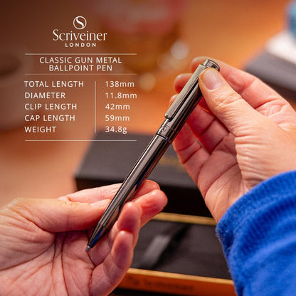 Scriveiner Gun-Metal Lacquer Ballpoint Pen - Stunning Luxury Pen, Schmidt Black Refill, Best Gift Set for Men & Women, Professional Executive Office, Nice Fancy Designer Pens - color: 21. Gun-Metal