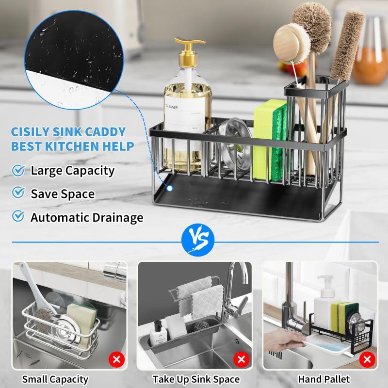 Sponge Holder for Kitchen. Sink Organizer, Dish Brush Holder, Rustproof