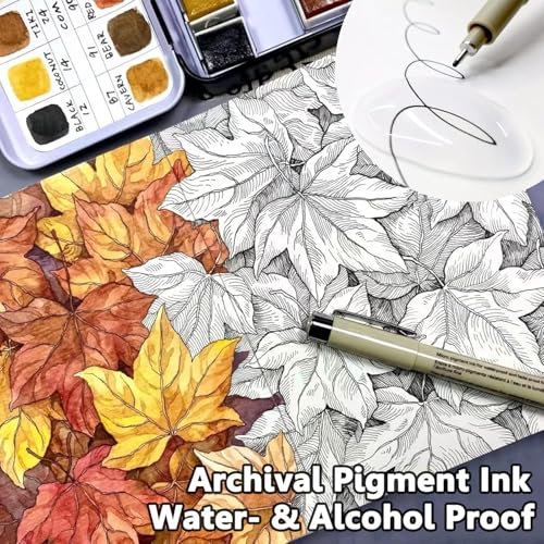 Black Fineliners Set of 6 – Waterproof Pigment Pens for Mandala Art, Calligraphy, Doodling, Architecture, Sketching, Writing & Outlining for Artists & Professionals