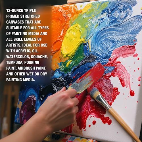 U.S. Art Supply 8 x 36 inch Stretched Canvas for Painting, 12oz Triple Primed, 3-Pack - Professional Artist Quality White Blank 3/4" Profile, 100% Cotton, Heavy-Weight Gesso - Acrylic Pouring, Oil