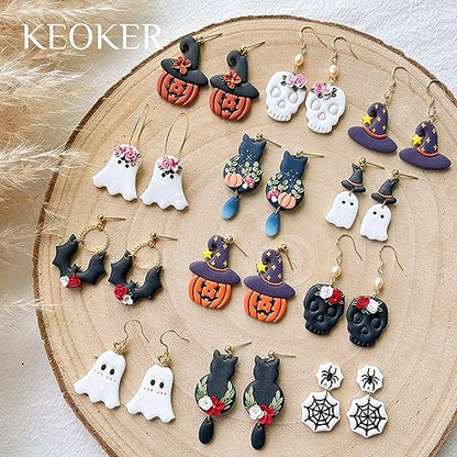 KEOKER Halloween Clay Cutters, Clay cutters for Halloween Earrings Making, 10 Shapes Halloween Clay Earrings Cutters, Halloween Polymer Clay Cutters (Earrings Clay Cutters 1) - color: Earrings Clay Cutters 1
