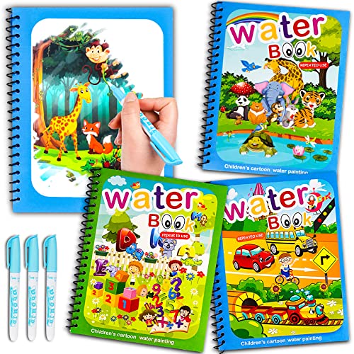 AIR Water Coloring Books for Toddlers, Reusable Water Doodle Book Toys, Mess-Free Coloring Book, Toddler Toys & Activities for Girls Boy Easter Gift for 1 2 3 4 5 + Year Old (3 Pack)