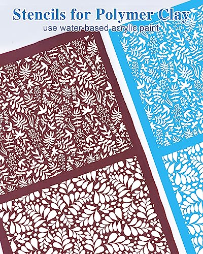 Puocaon Botanical Clay Silk Screen - 6 Pcs Plant Reusable Silk Screen Stencils for Polymer Clay Jewelry Making, Polymer Clay Tools Stencils