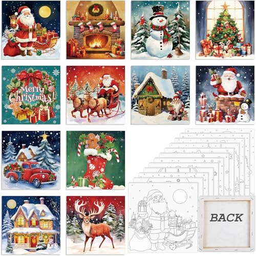 Sherr 12 Pcs Pre Drawn Canvas Pre Printed Canvas for Adults Sip and Paint Party Canvases Painting Kit for Summer Easter Mother's Day Party Favor(Classic Xmas,8 x 8 Inch) - size: 8 x 8 Inch, style: Classic Xmas