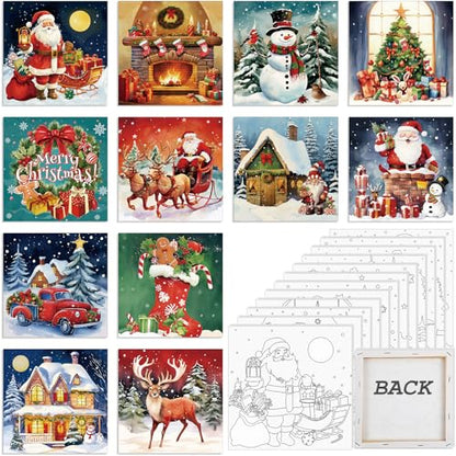 Sherr 12 Pcs Pre Drawn Canvas Pre Printed Canvas for Adults Sip and Paint Party Canvases Painting Kit for Summer Easter Mother's Day Party Favor(Classic Xmas,8 x 8 Inch) - size: 8 x 8 Inch, style: Classic Xmas