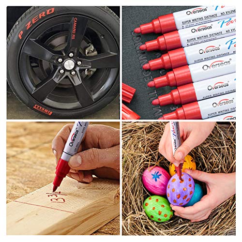 Lesun Red Paint Pens Markers - 12 Pack Waterproof Oil-Based Paint Pen Set Quick Dry Permanent Markers for Metal, Rock Painting, Stone, Ceramic, Wood, Fabric, Plastic, Canvas, Glass, Mugs, Tires - color: Red