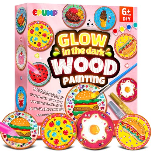 EPUMP Glow in the Dark Wooden Painting Kit for Kids with Magnets, Arts and Crafts Kit Creative Activity Toy, Art Kits Birthday Gift for Boys Girls Ages 6-12, Fun Indoor Outdoor Activities - color: Wooden Painting Kit (Magnets)