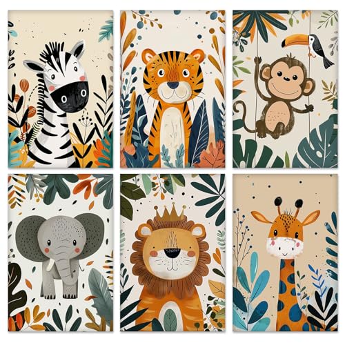 KEYIFA 6 Pack Paint by Numbers Kit, Stretched Canvas Boards for Painting for Adults, No Crease Acrylic Oil Painting for Students Beginners Favor Sip & Paint Party Supplies, Animals with Plants (8x12) - color: 009-Animals