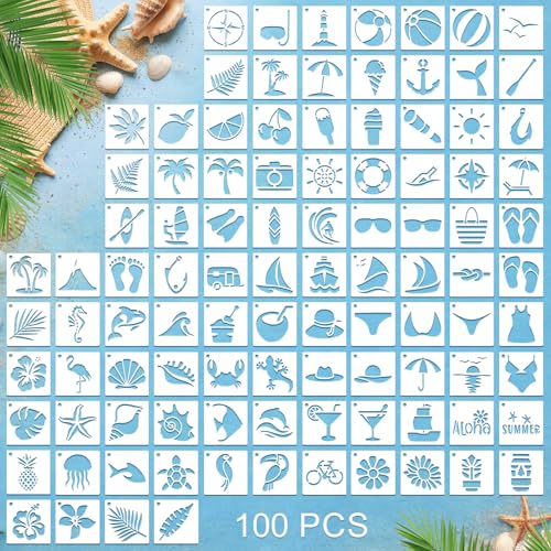 Fainne 100 Pcs Small Stencils for Crafts, 1.5 Inch Reusable Painting Stencils Painting Crafts Templates for Wood, Wall, Home Decor, Canvas, Fabric (Hawaii) - style: Hawaii