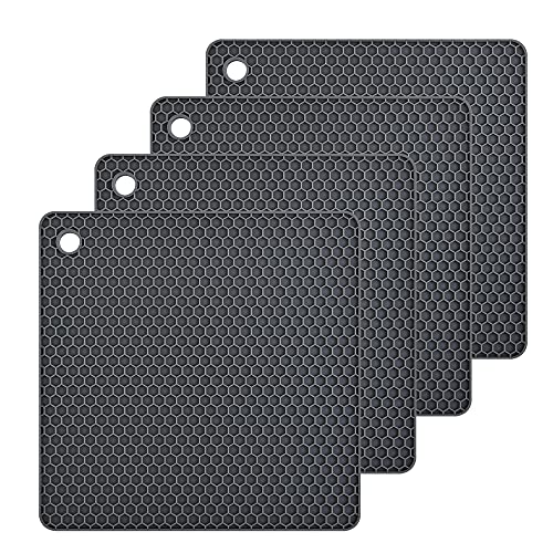 Silicone Trivet Pot Mat for Countertop Trivest Pads Heat Resistant Table Placemats 4 Pack,Size:7.5x7.5 Inch, Color: Grey, Shape: Square - color: A: Dark Grey