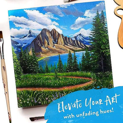 Chalkola 40 Acrylic Paint Set for Adults with 24 Acrylic Paints kit (22ml), 10 Painting Brushes, 5 Canvas for Painting (8x10) & 1 Palette