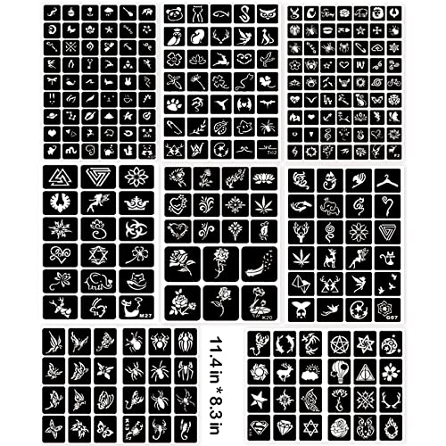 24 Sheets Henna Tattoo Stencils, 276+pcs Temporary Tattoo for Women Reusable Face Body Paint DIY Art Glitter Airbrush Tattoo Stencils Pack