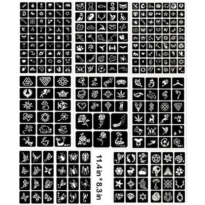 24 Sheets Henna Tattoo Stencils, 276+pcs Temporary Tattoo for Women Reusable Face Body Paint DIY Art Glitter Airbrush Tattoo Stencils Pack