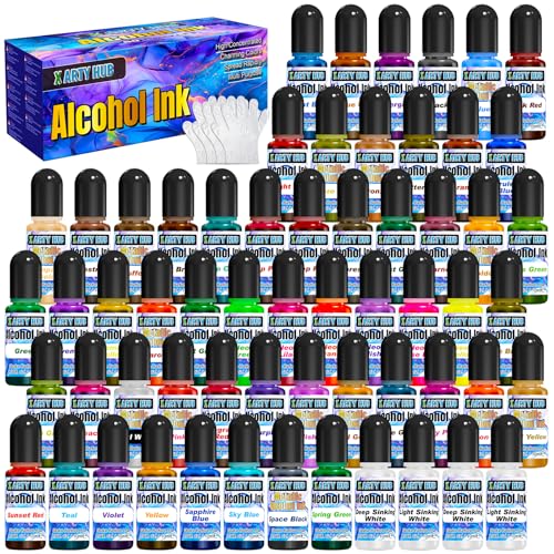 Alcohol Ink Set - 60 Bottles Concentrated Alcohol-Based Ink for Epoxy Resin Art, Tumbler Making, Fluid Painting on Glass, Ceramic & Leather, 0.34 fl oz Each